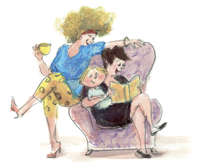 Bedstemødre med slaw i. Der er langt til småkager og plisserede nederdele i Mormor og mormor. Illustration: Charlotte Pardi